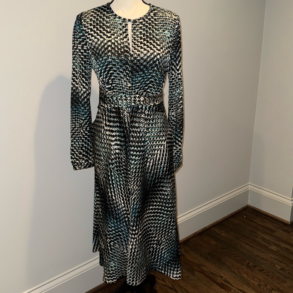 Nordstrom Classiques Entier Graphic Printed Keyhole Silk Dress Sz 6
